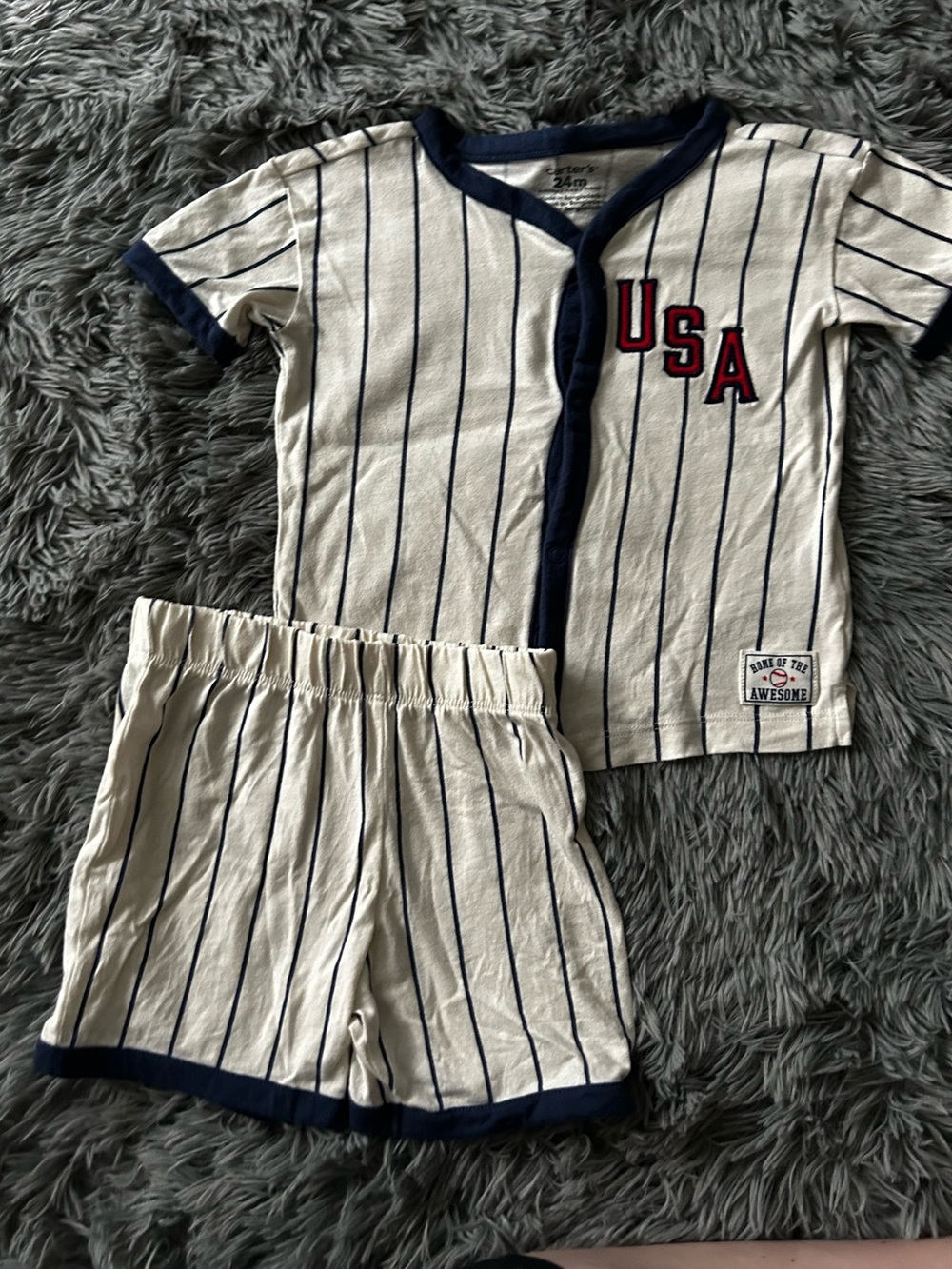 Carter's Cream and Navy USA Striped Pajama Set